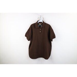 Vintage 90s Express Womens Small Faded Blank Baggy Fit Thermal Knit Polo Brown